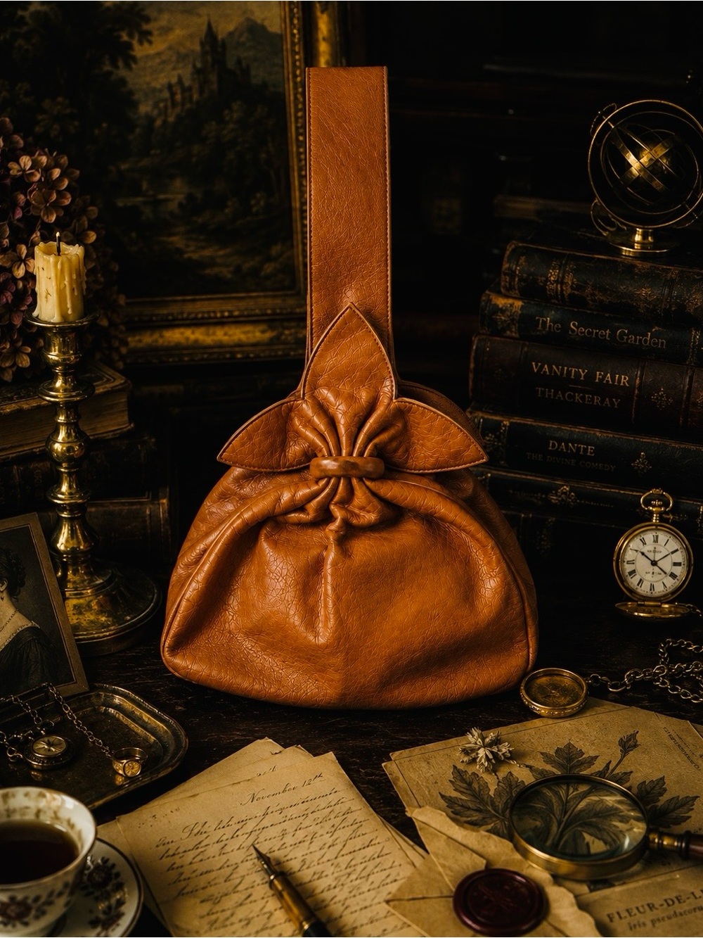 Vintage Lederer de Paris French Leather Sculptural Handbag | Fleur-de-Lis
